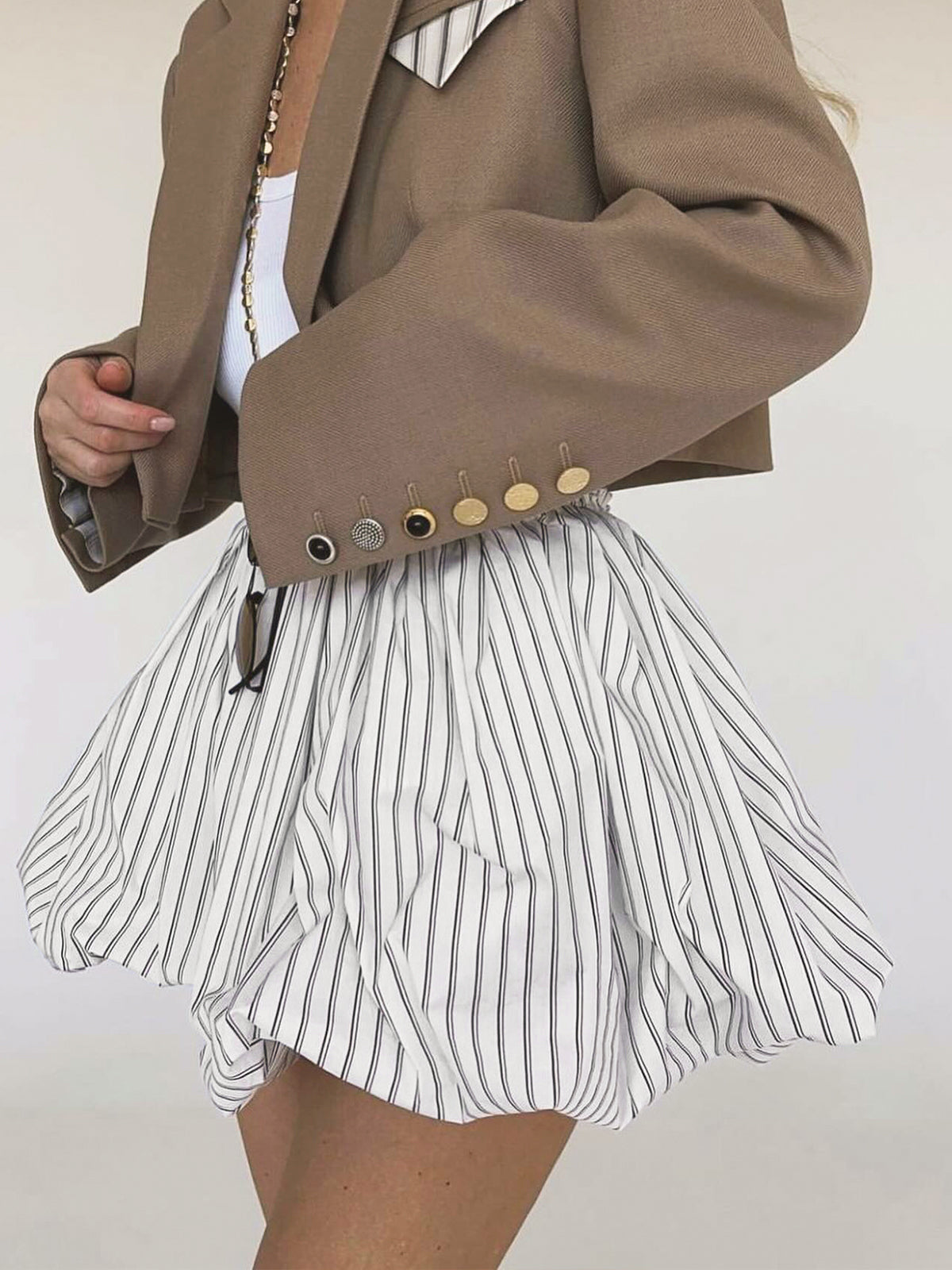 Pinstripe Elastik Bel Balon Etek