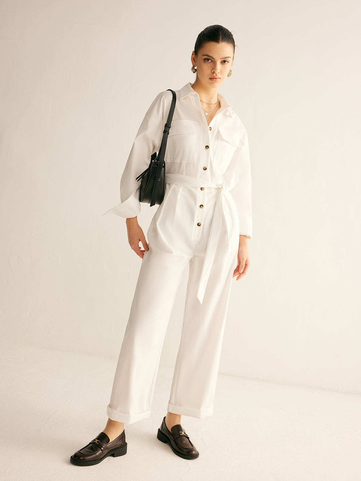 Minimalist Kemerli Düğmeli Polo Tulum