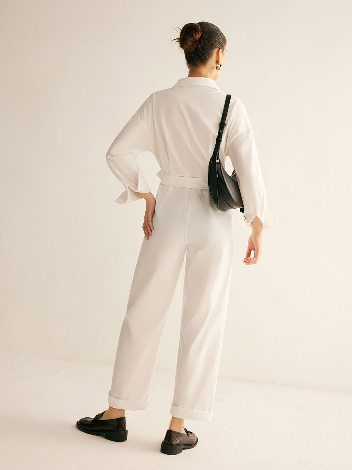 Minimalist Kemerli Düğmeli Polo Tulum