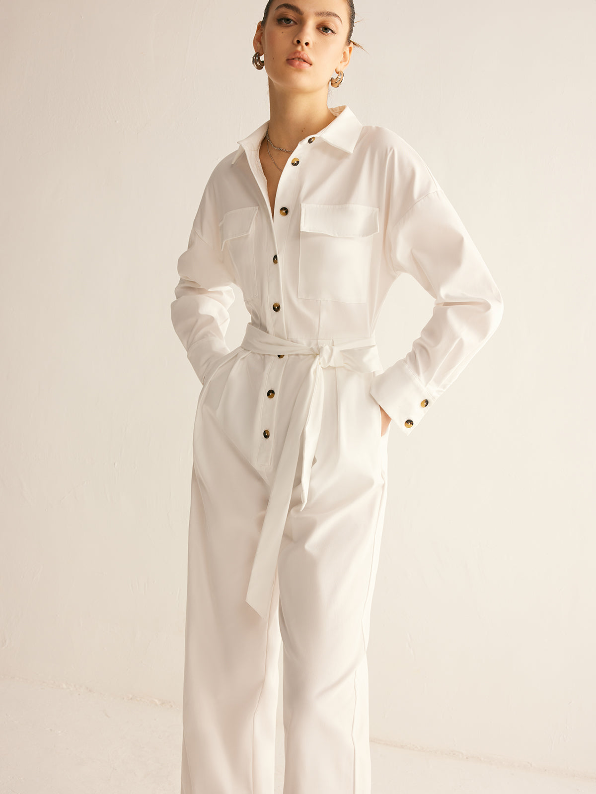 Minimalist Kemerli Düğmeli Polo Tulum