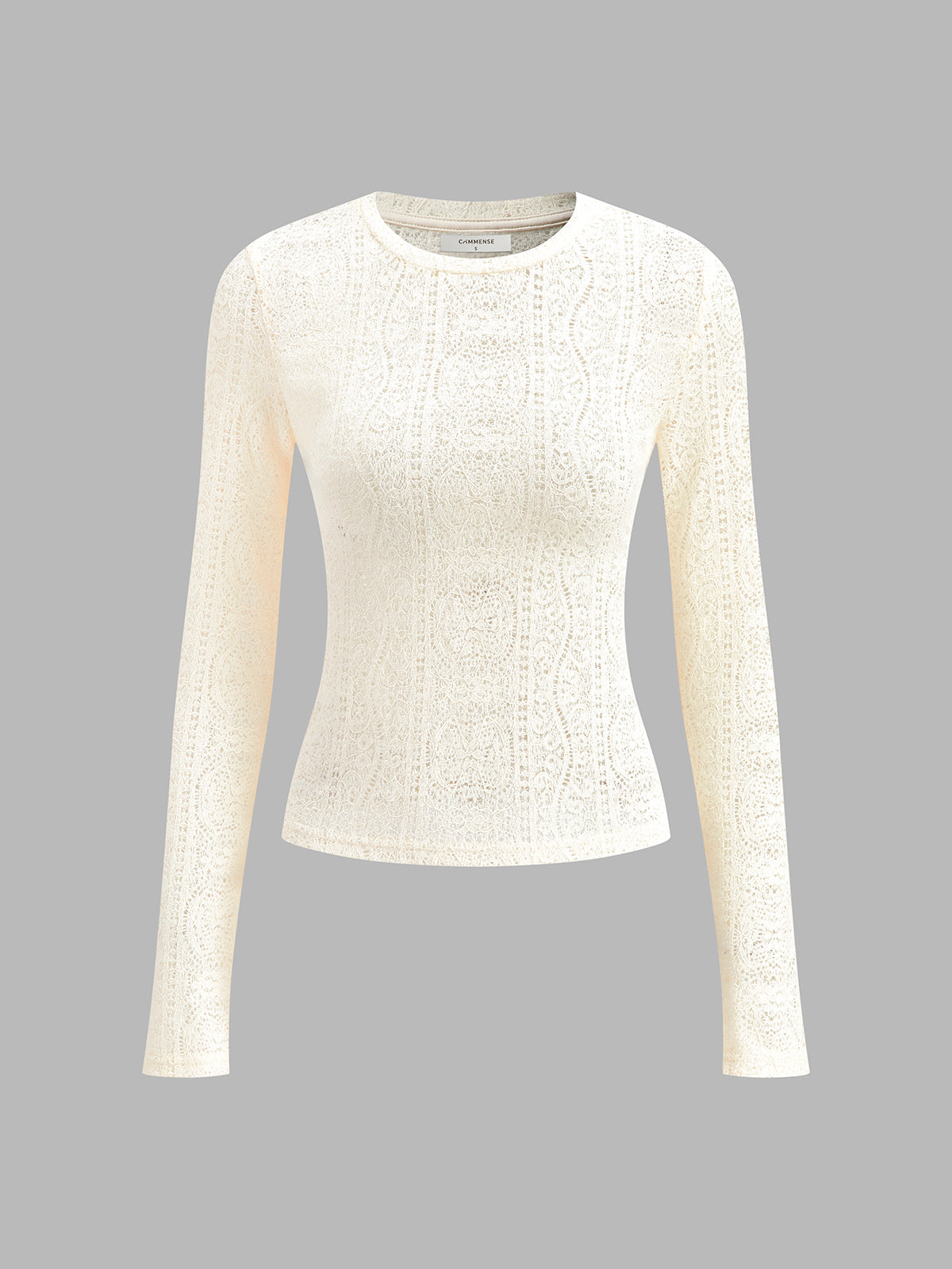 Çiçekli Hollow Knit Yuvarlak Yaka Uzun Kollu Üst