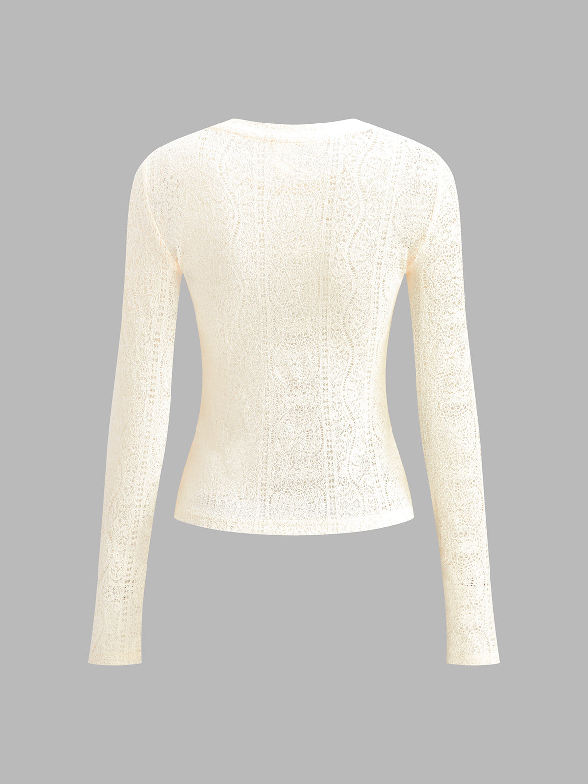 Çiçekli Hollow Knit Yuvarlak Yaka Uzun Kollu Üst