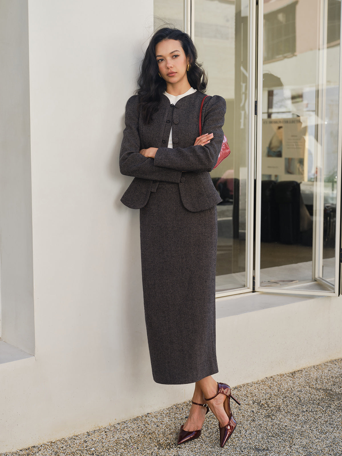 Chevron Düğmeli Slim Blazer