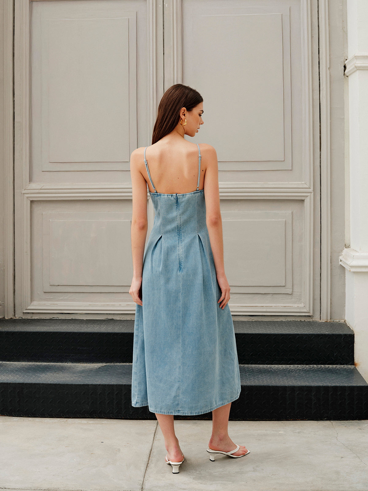 Minimalist Fermuarlı Jean Elbise