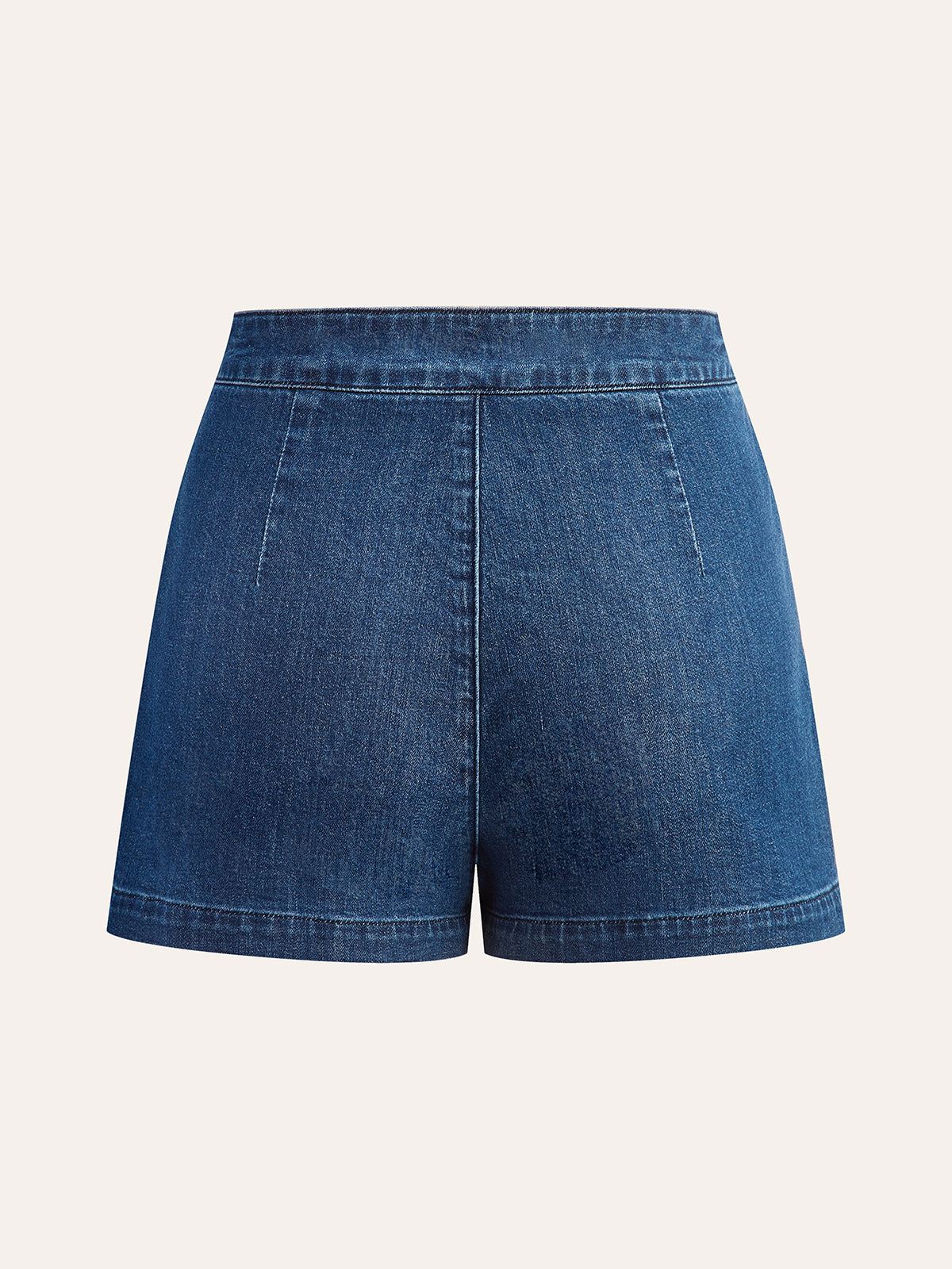 Metal Düğme Bağlamalı Denim V Yaka Şort Takımı