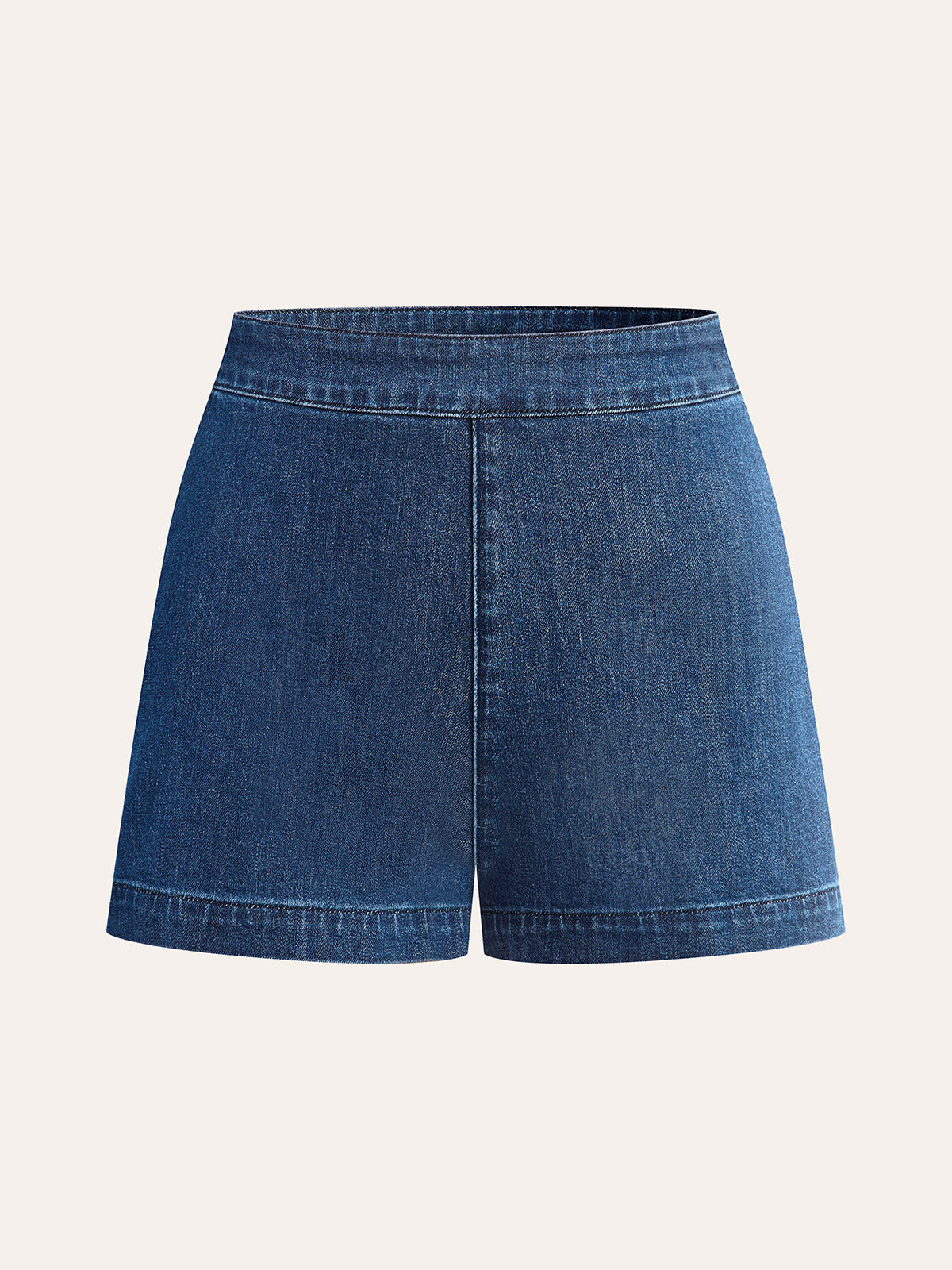 Metal Düğme Bağlamalı Denim V Yaka Şort Takımı