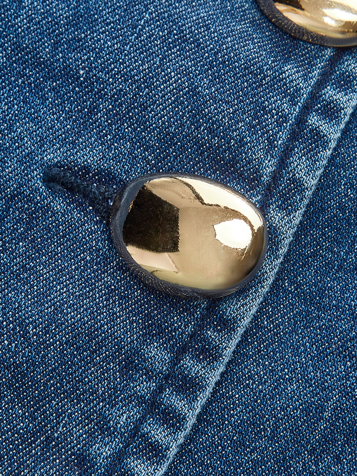 Metal Düğme Bağlamalı Denim V Yaka Şort Takımı