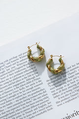 18 Ayar Altın Kaplama Kristal Lover Küpe Yeşil Altın