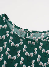 Çiçekli Midi Elbise Streç Kuşaklı Taşlı Yaka Kısa Kollu Bohem