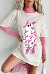 Girly Ghost Oversize Grafikli Tişört Elbise (Vanilya)