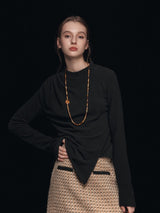 Balıkçı Yaka Yırtmaçlı Uzun Kollu Tişört