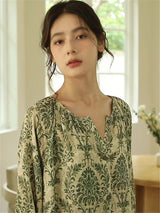 Saten Baskılı Düğmeli Gecelik