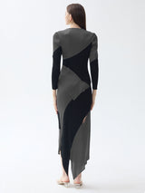 Şık Patchwork Pileli Düzensiz Etek Takımı