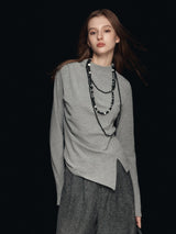 Balıkçı Yaka Yırtmaçlı Uzun Kollu Tişört