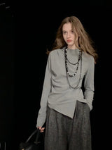 Balıkçı Yaka Yırtmaçlı Uzun Kollu Tişört