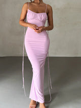 Sırtı Açık Büzgülü Abiye Elbise