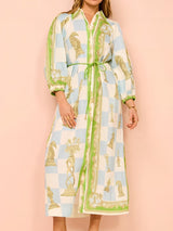 Şık Baskılı Önü Bağcıklı Gömlek