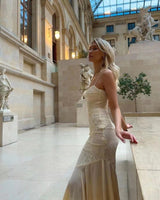 Şifon Dantelli Dekolteli Elbise