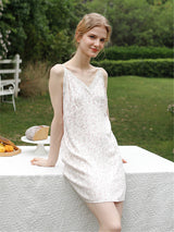 Saten Pembe Mini Çiçekli Gecelik