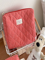 Kızılcık Kareli Makyaj Çantası