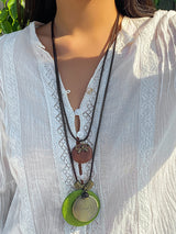 Ahşap Disk Boncuklu Uzun Kolye