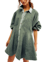 Düğme Detaylı Kot Elbise