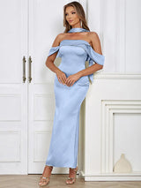 Şık Askısız Saten Bağcıklı Elbise