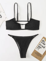 Bölünmüş Üç Noktalı Düz Renk Özel Kumaş Bikini