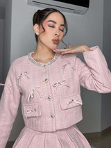 Fransız Chanel Tarzı Örgü Fiyonk Etek Takımı