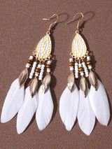 Bohem Pirinç Boncuklu Tatil Damlacık Püskül Tüy Küpe