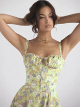 Sırtı Açık Çiçekli Midi Elbise