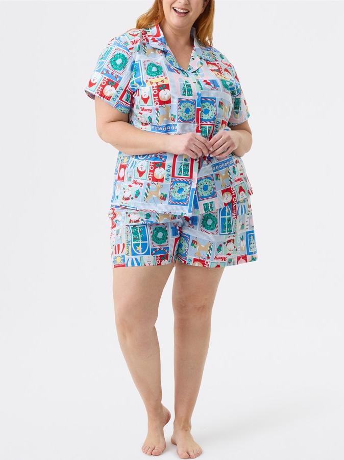 Noel Baskı Kısa Kollu Sevimli Karikatür Baskı Seti