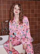 Pembe Mobilya Desenli Pijama Takımı