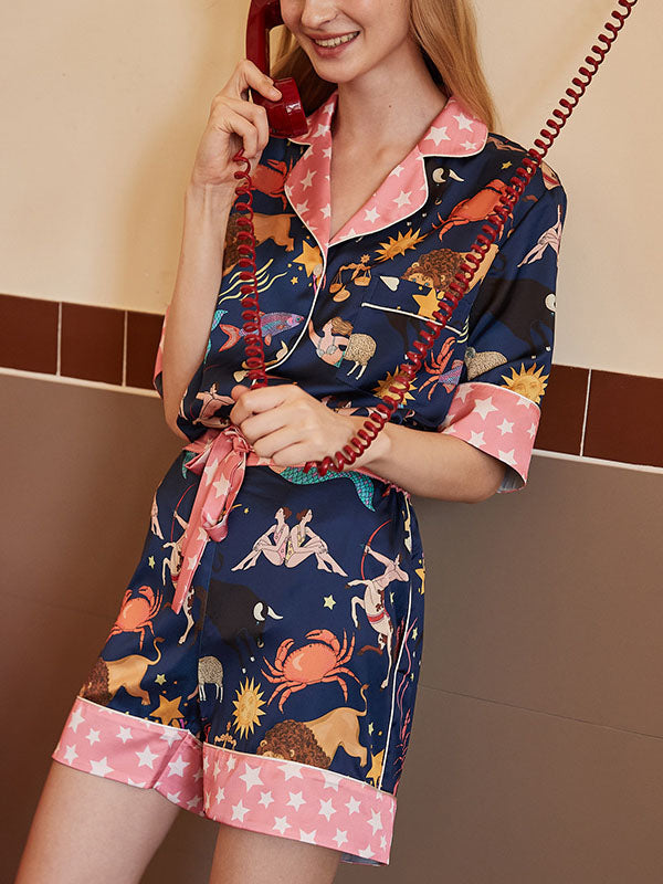 Mavi Takımyıldız Şort Pijama Seti