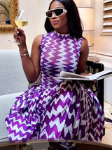 Purple Zigzag Print Maxi Dress