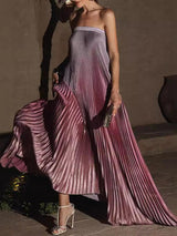 Gradyan Askısız Plise Kolsuz Elbise