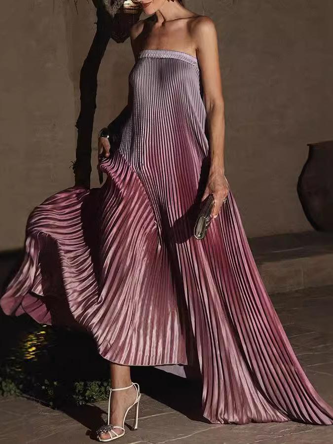 Gradyan Askısız Plise Kolsuz Elbise