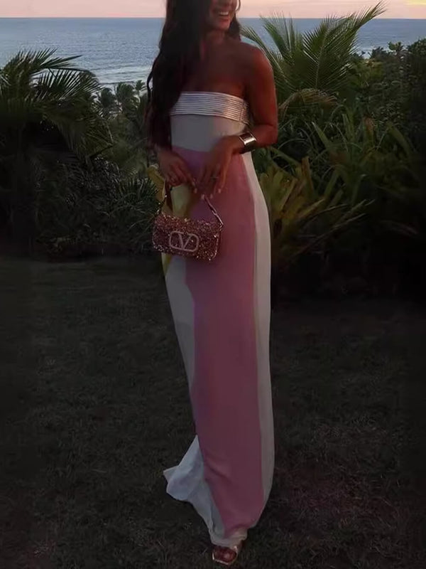 Yaz Seksi Göğse Sarılmış Baskılı Uzun Elbise