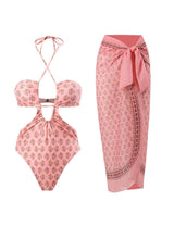 Kesik baskılı tek parça mayo (Eşarplı)