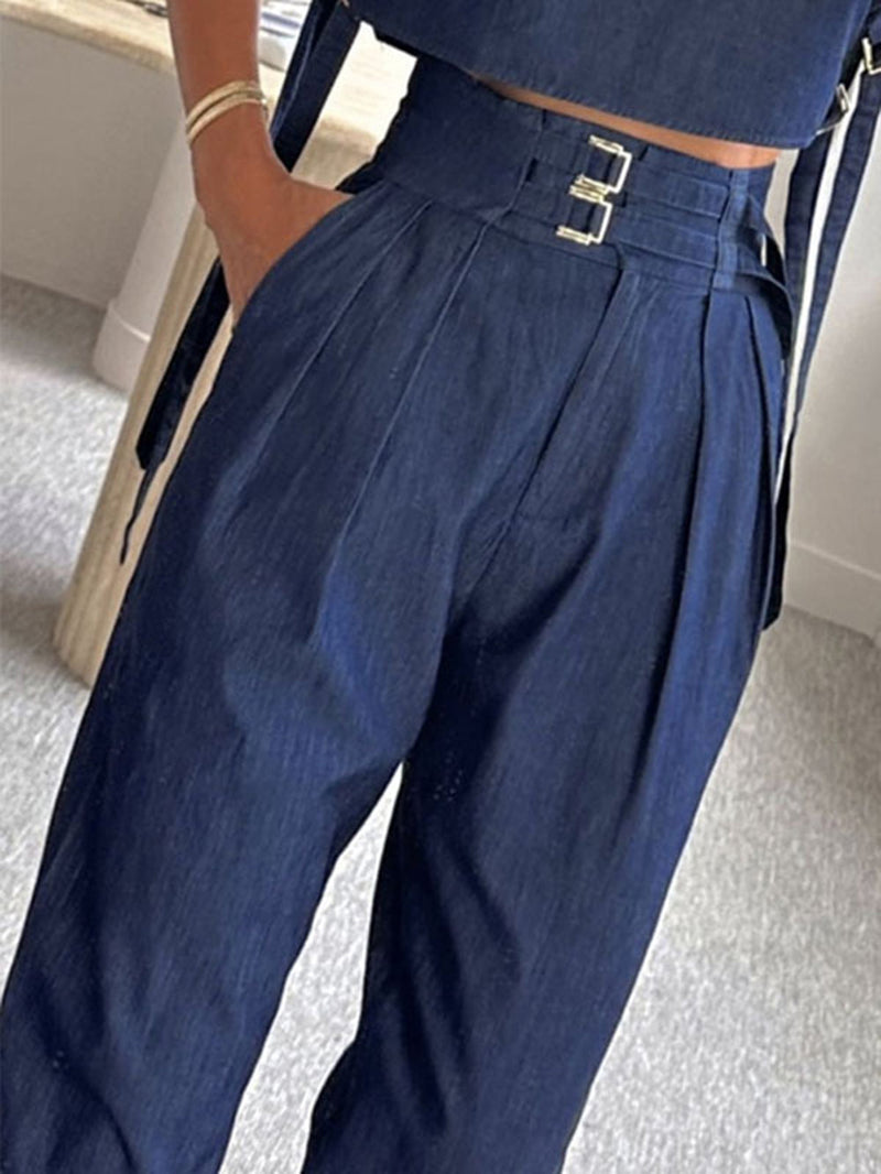 Cut Out Yelek Yüksek Yaka Takım Pantolon Takım