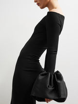 Kabarık Kollu ve Tek Omuz Yakalı Uzun Kollu Bedene oturan Elbise