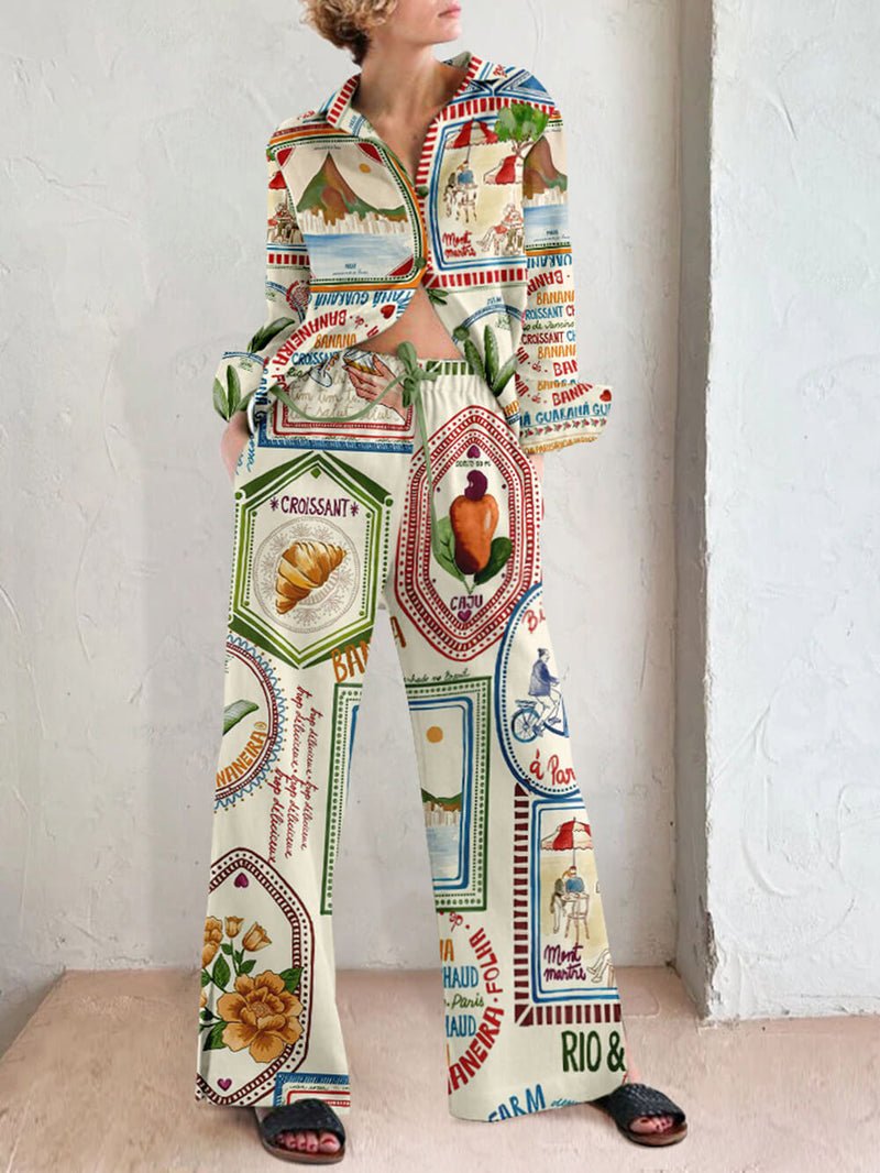 Rahat Günlük Baskılı Pantolon Takım