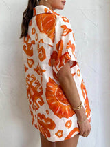 Benzersiz Baskılı Şort Yaka Bol Gömlek Takımı