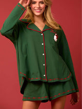 Noel Baba Uzun Kollu Gömlek Şort Pijama Takımı