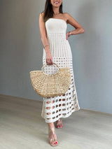 Kesim Patchwork Düşük Omuz Maxi Elbise