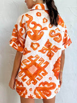 Benzersiz Baskılı Şort Yaka Bol Gömlek Takımı