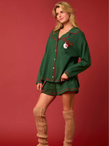 Noel Baba Uzun Kollu Gömlek Şort Pijama Takımı