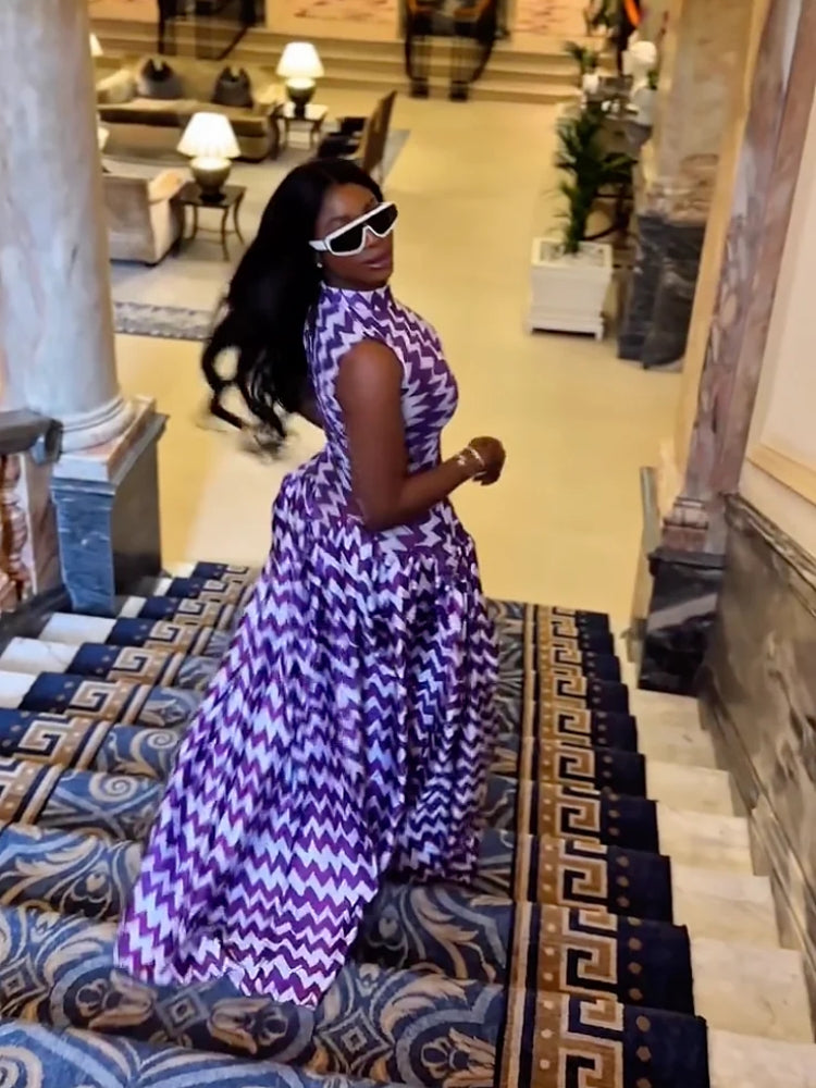 Purple Zigzag Print Maxi Dress