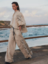 Günlük Keten Çiçekli Takım