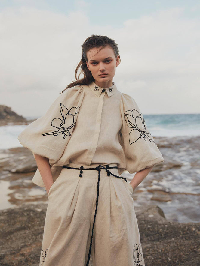 Günlük Keten Çiçekli Takım